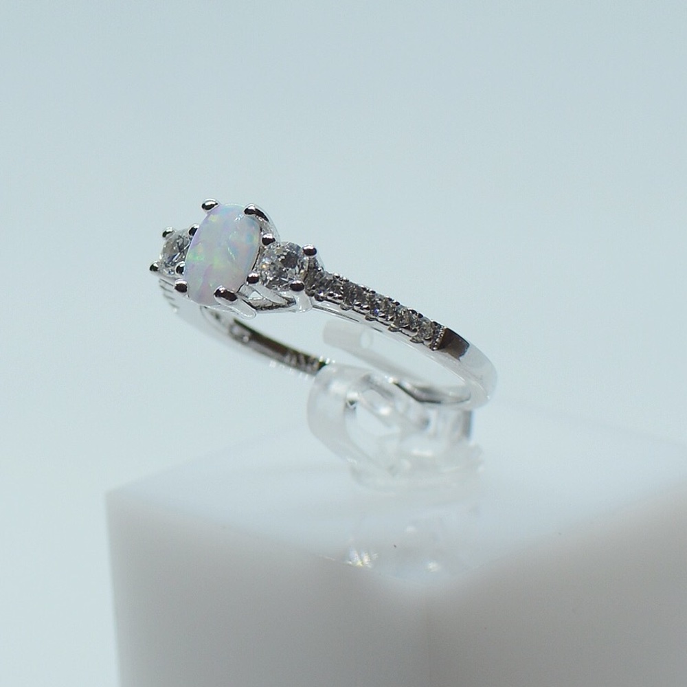 .925 Sterling Silver Oval White Opal CZ Ring - Picture 3 of 8